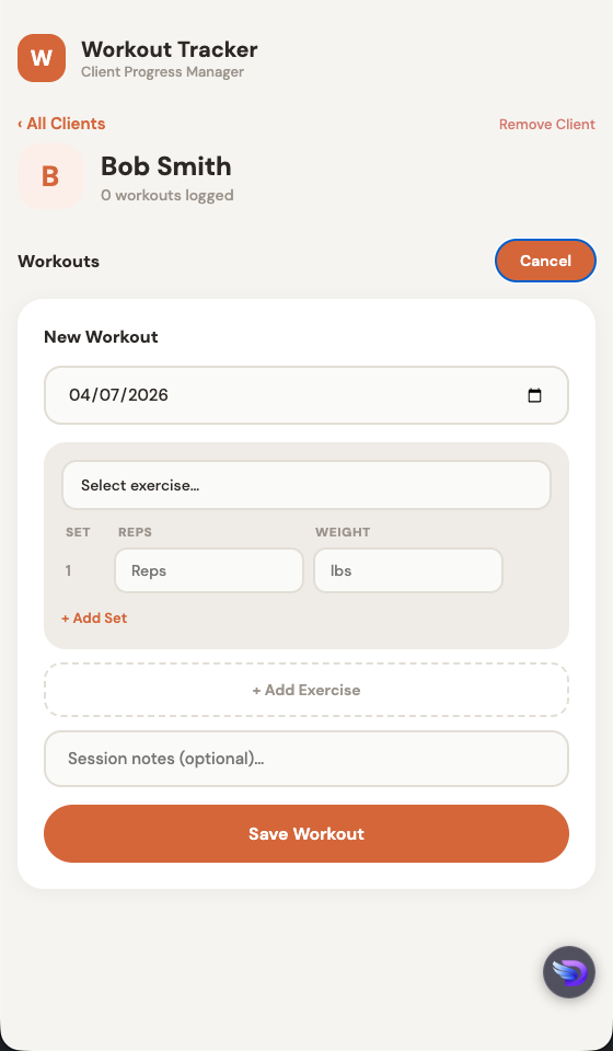 Workout tracker screenshot