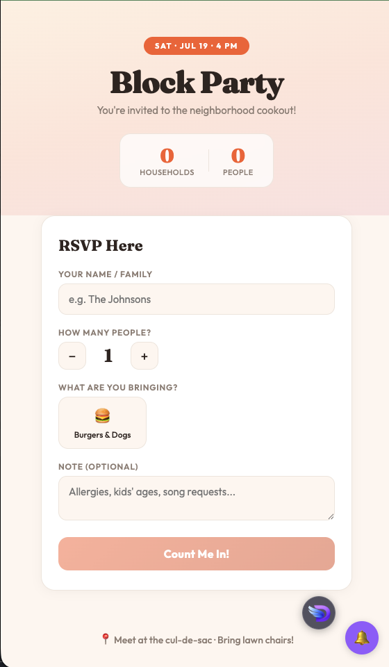 RSVP page screenshot