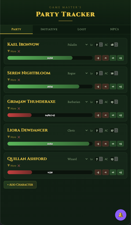 Game tracker screenshot
