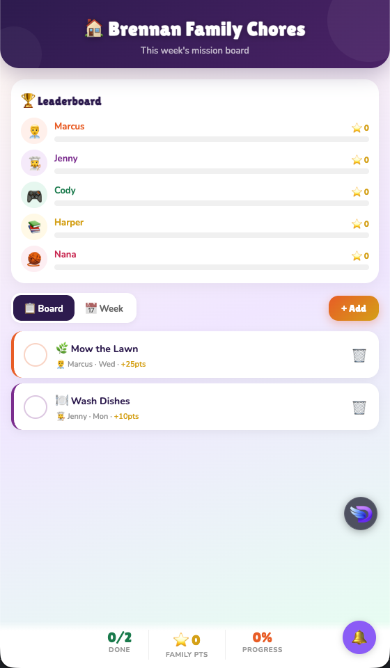 Chore chart screenshot